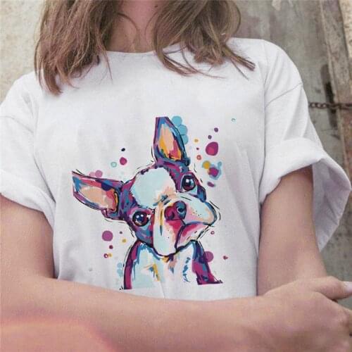 Oil Painting Fighting Print Womens T-shirt Short Sleeve Cute Dog Graphic T-shirt Harajuku Fashion Grunge T-shirt Female