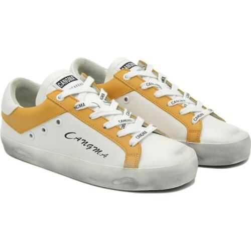 CANGMA Luxury Brand Retro Women Sneakers Flats Original Casual Shoes Yellow White Genuine Leather Bass Woman Shoe Female