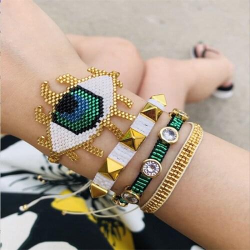 BLUESTAR MIYUKI Bracelet For Women Turkish Evil Eye Pulseras Mujer Moda Crystal Bead Handmade Woven