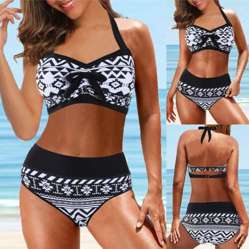 Womens Swimwear 2021 Summer Bikini 2021 Plus Size Print Split Bikinis Push Up Swimsuit Lace-up Beachwear Digital Swim Tankini
