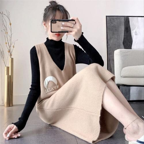 2021 New Autumn Winter Women Sweaters Pullovers Waistcoat Vest Knitted Long Sweater Vest Vintage Loose Casual Top Mujer Y681