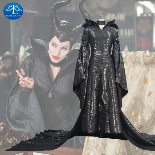 Maleficent Cosplay Costume Maleficent Dress Halloween Costume for Adult Women Girls With Headwear Black Long Dress
