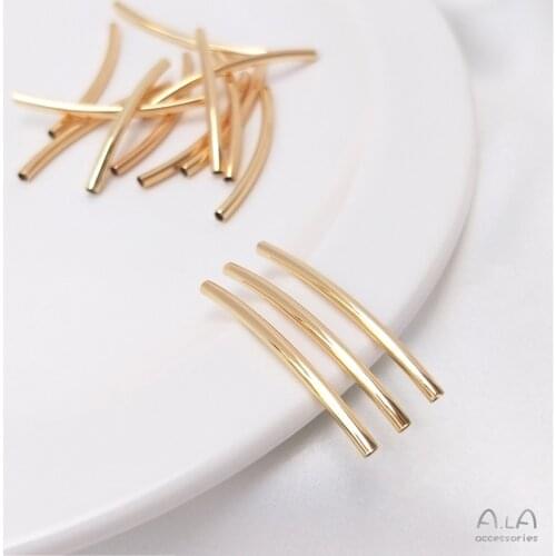 14K Gold Filled Smooth curved pipe bright long round pipe head accessories DIY bracelet bracelet accessories material