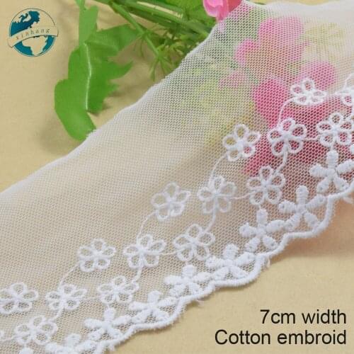 3yards 7cm wide white lace cotton embroid lace sewing ribbon fabric guipure diy trims wedding lace DIY Garment Accessories#3352