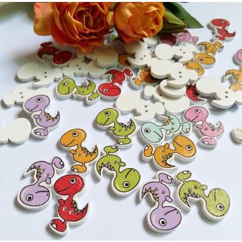 50Pcs/lot Multicolor Baby Dinosaur mix Botones 2 Holes Flatblck Sewing Buttons Scrapbooking Craft Botoes