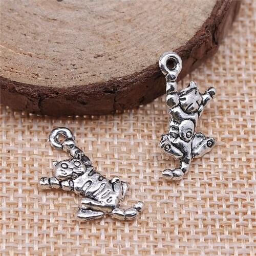 Free shipping 46pcs 21x10mm antique silver Cat charms diy retro jewelry fit Earring keychain hair card pendant accessories