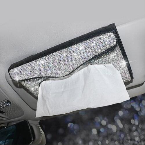 Bling Bling Car Sun Visor Tissue Holder box Crystals Towel Cover Case bracket interior decoration