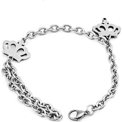 POTCET Unisex Stainless Steel Crown Titanium Steel Bracelet Cuban Chain Geometric Fashion Retro Hip Hop Party Jewelry