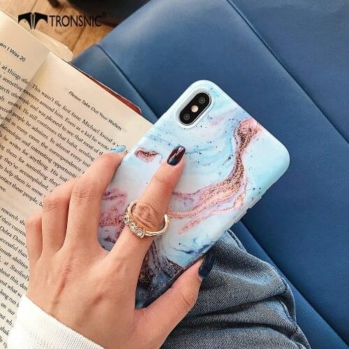 TRONSNIC Marble Diamonds Phone Case for iPhone X XS MAX XR Soft Buckle Ring Luxury Holder Case for iPhone 6S 7 8 Plus Soft Cover