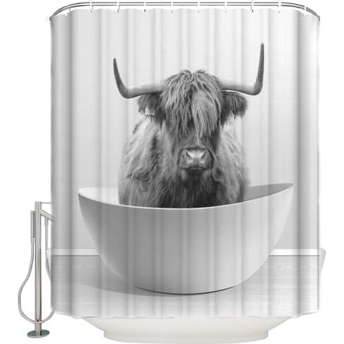Yak Bathtub Black And White Shower Curtain Waterproof Curtains Polyester Bath Curtain