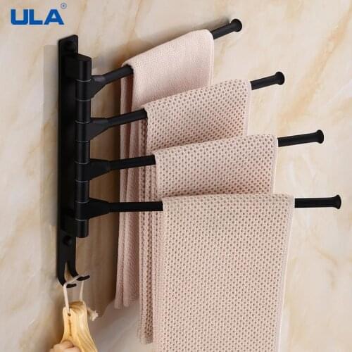 Black Space Aluminum Bathroom Towel Rack Rotating Rod Towel Rack Hotel Towel Rack 3 Bar Movable Pole Wall Mounted Shelf