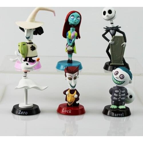 6Pcs/Lot Nightmare Before Christmas Figures Jack Skellington Lock Sally Zero Barrel Shock Action Figure Toys Model Doll Gift