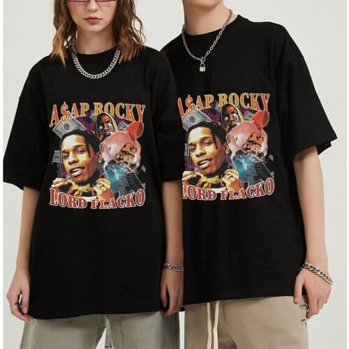 Cool ASAP Rocky Rapper Men T Shirt Casual Women Tee Shirt O-neck Cotton Black Hip Hop T-Shirt Unisex T-shirts Harajuku Style Top