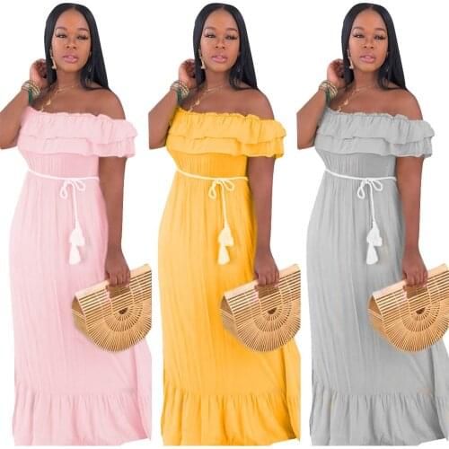 Hot New Hot Style European and American Fashion Womens Sexy Solid Color Ruffle Dress