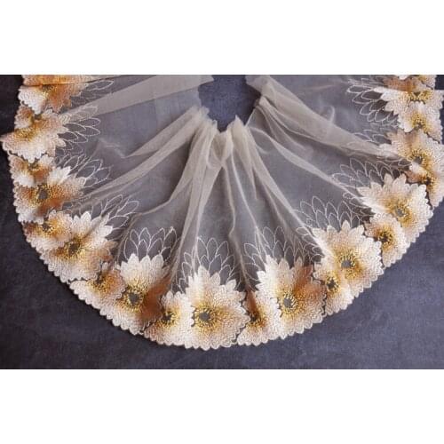 2Meters Exquisite Embroidery Lace Fabric Ribbon DIY Sewing Curtain Clothes Guipure Orange Yellow Trims Craft Decoration 20cm