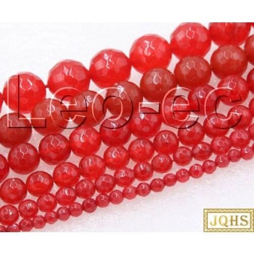 JQHS 6mm 8mm 10mm Round Faceted red jades Loose Strand beads For Jewelry Making 15" V1188