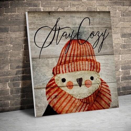 Framed Vintage Stay Cozy Bird Canvas Paintings Christmas Posters Wall Art Canvas Prints Pictures Kids Room Home Wood Inner Frame