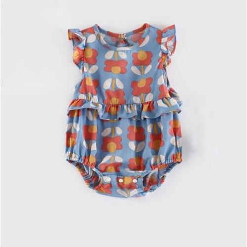 Summer Toddler Girls Clothes One Piece Baby Clothing Sleeveless Romper Colorful Flower Body Suits Triangle Cotton Jumpsuit