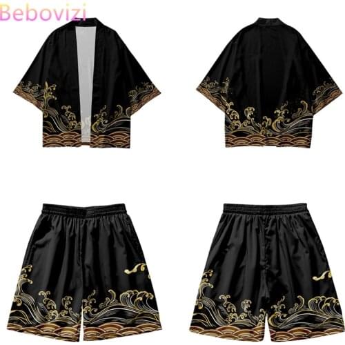 Hot Sale Two-piece Suit Japanese Cardigan Women Men Cosplay Yukata Clothing Harajuku Retro Samurai Kimono Shorts Pants Sets 6XL
