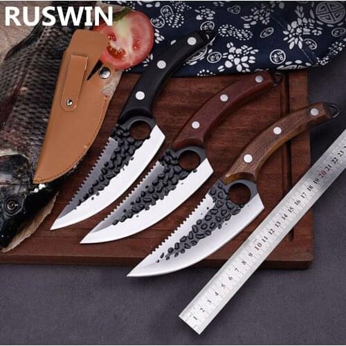 Forged Fishing Kitchen Knife Stainless Steel Boning Knife Handmade Meat Cleaver Outdoor Cooking Butcher Knife Cutter Cover