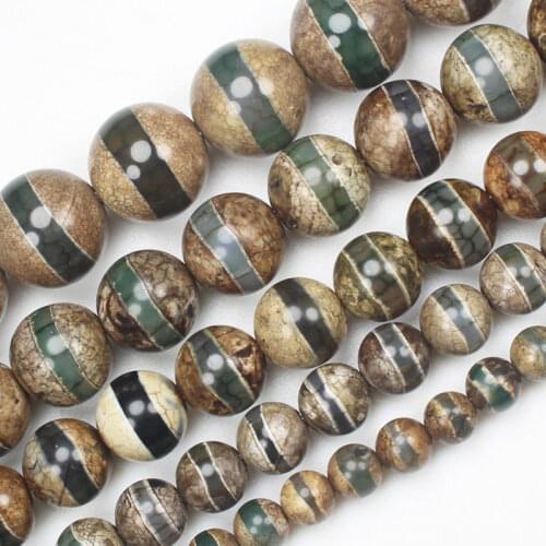 6-14mm Green one line Tibet Ancient Dzi Agates Round Beads , DIY Jewelry Making