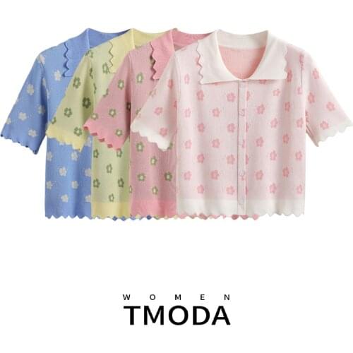 TMODA1045 Za 2021 Summer Fashion Women Short Polo Shirts Ladies Turn Down Collar Green Petal sleeve Tops Chic Girl Casual Tops