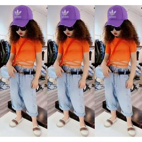 Summer girls t-shirt baby tee kids tops clothes for big kids fashion bandage solid skinny t-shirt for girls 2T to 14T yrs