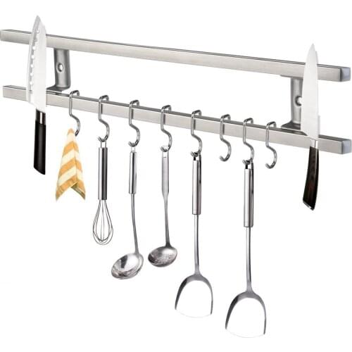Power Kitchen Magnetic Knife Holder 304 Stainless Steel Wall Mount Magnet Magnetic Holder Knife for Knives with Hook