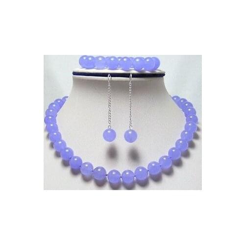 Wholesale noble 9mm pure purpleNatural Stone earrings 7.5" bracelet 17" necklace set