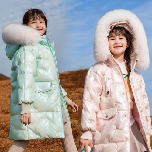 2021 New Fashion Winter Children Down Jacket Shiny Girl Snowsuit Real fur Collar Kids Coat for Boy -30 Degree Girl Clothes 4-12Y