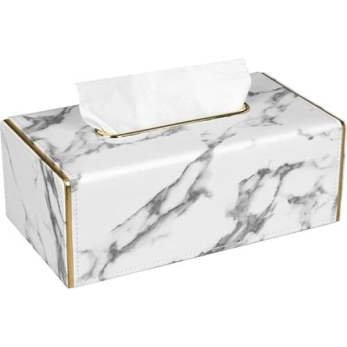 2021 New Marble Pattern Leather Rectangular Tissue Box Desktop Paper Towel Holder Napkin