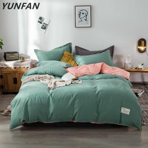 Solid Green Bedding Sets Cotton Twin Full Queen Double Duvet Cover Sets Luxury Fashion Flat Sheet Pillow Cases Pink Bedclothes
