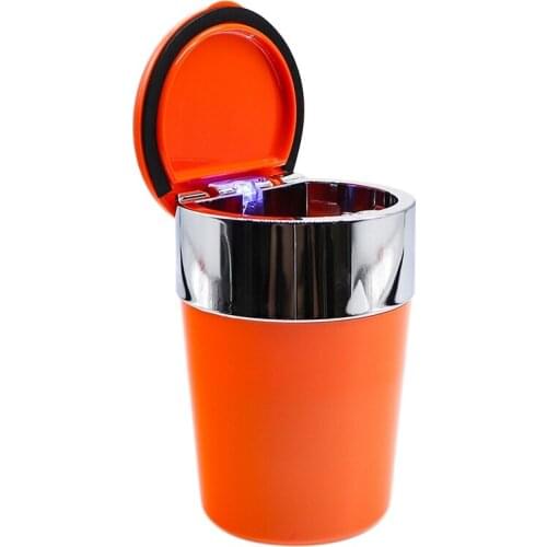 Orange Portable LED Car Ashtray Garbage Coin Storage Cup Container Cigar Ash Cup Holder with Lid Car Styling Universal
