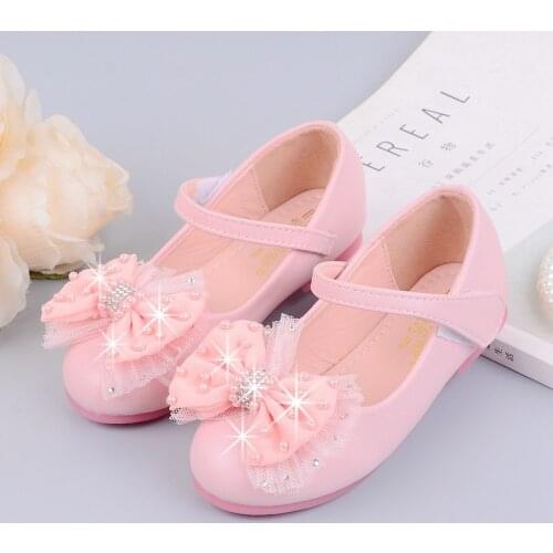 Little Girl Dress Princess Crystal Bow Leather Shoes Dance Party School ChildrenS Shoe For Kids 2 3 4 5 6 7 8 9 10 11 12 Year