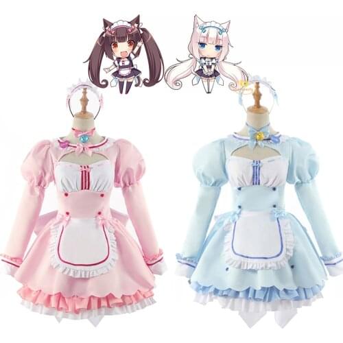 Nekopara Dress Maid Lolita Blue Pink Skirts Chocolate Vanilla Cosplay Costume Girls Women Dress Halloween Show Cute Role Play