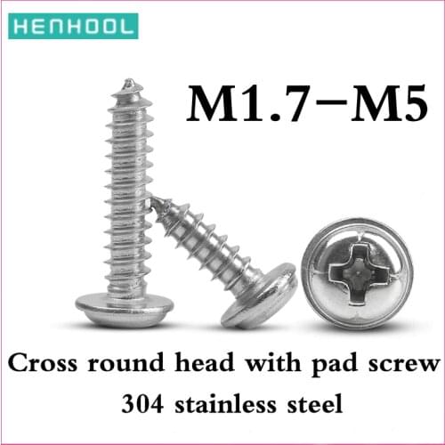 Cross Round Head Self Tapping lengthen Screw With Pad 304 stainless steel Pan Head With Washer screw M1.7M2M2.3M2.6M3M4M5 PWA