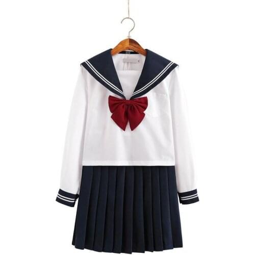 HOT JK Uniform Sailor Suit Student Uniform Korean Style Tops+skirt+bowtie Set 2021 New Woman Spring Costumes Sexy Navy JK Suit