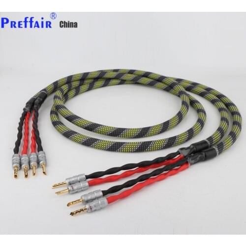 Preffair LS-180 OCC Silver Plated Speaker Cable Hi-Fi Loudspeaker Cable Matched Left/Right Pair With 24K Gold plated Banana Plug