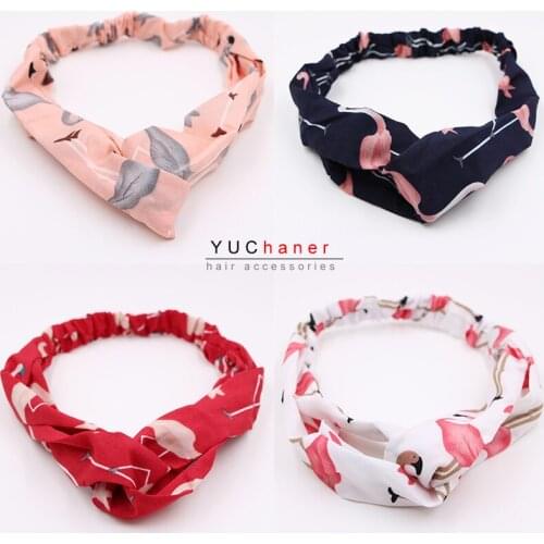 Flamingo Headbands Fashion Women 2018 Spring New Vintage Cross Winter Elastic Hair Scrunchies Girl Hair Bands Hair Accessories