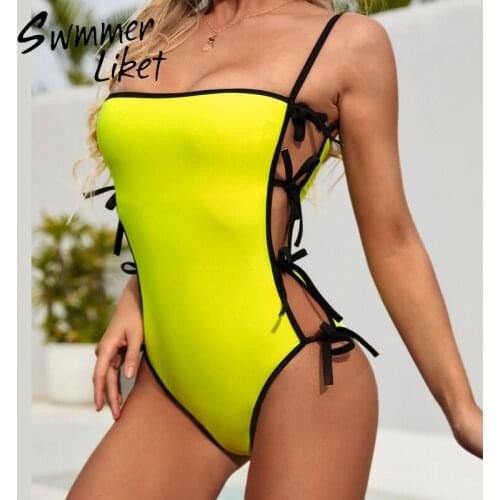 Sexy Hollow out bikini 2019 push up swimwear women Brazilian bodysuit one-piece High cut Neon swimsuit female solid monokini new