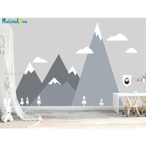 Peel and stick mountain Wall Decal Baby Room Nursery Adventure Theme Cloud Birds Pattern Removable Vinyl Wall Stickers YT5250