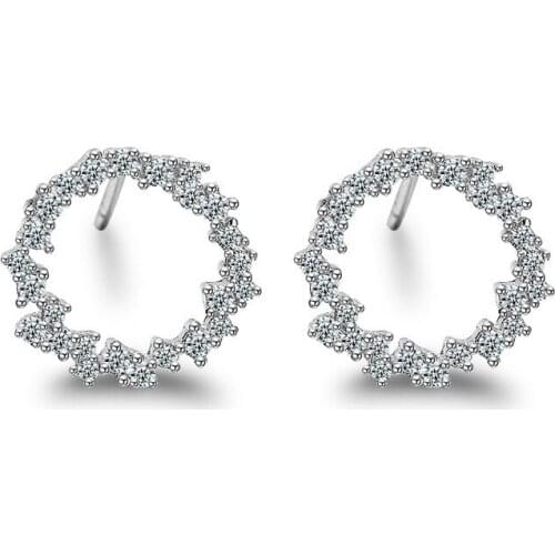 Silver Color Crystal Zirconia Circle Earrings For Women Female Statement Jewelry Brincos Pendiente