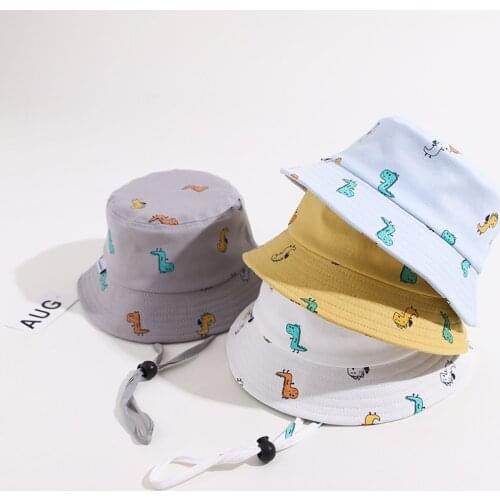 Cartoon Dinosaur Print Kids Bucket Hats Autumn Girl Basin Hat Outdoor Boy Panama Beach Caps Unisex Sun Visor Cap Children Bonnet