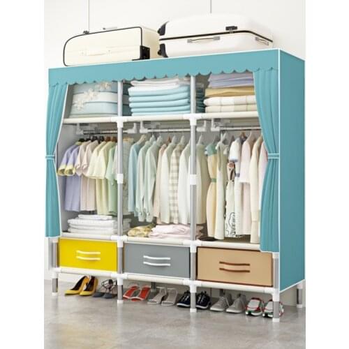 Cloth Wardrobe Simple Cloth Drawer Wild Assembly Storage Wardrobe Steel Thicken Double Storage Rack Hanging Wardrobe