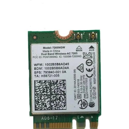 SZWXZY Excellent Original For HP 340 346 348 G3 Dual-frequency NGFF Wireless Card 7265AC NGW 793840-001 H35123-001