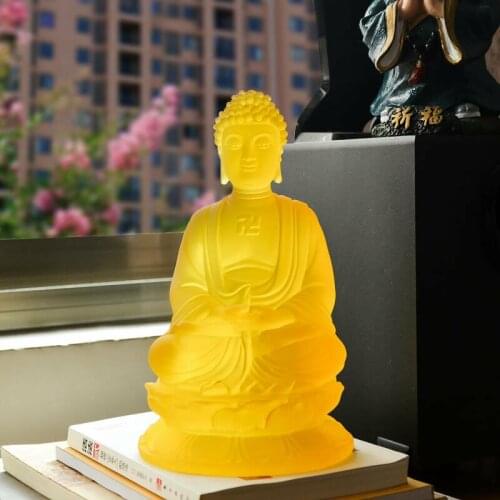 Tibetan Buddhism resin Yellow glass Buddha Glaze Glass Buddha statue