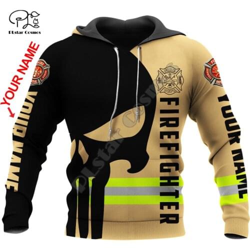 PLstar Cosmos Cool Skull Firefighter Fireman 3D Print Hoodies Sweatshirts Zip Hooded For Men And Women Casual Streetwear Q32