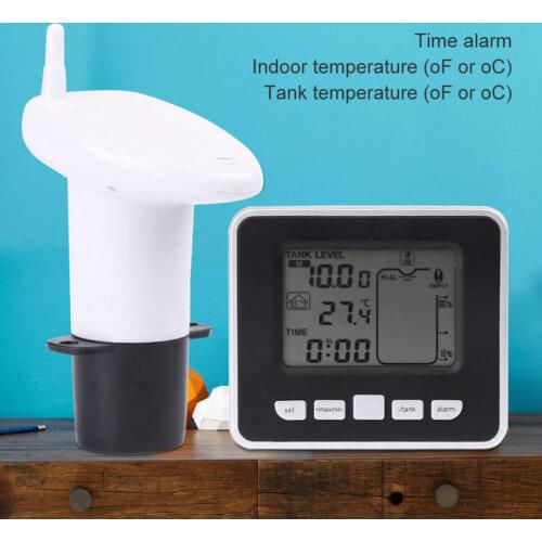 Ultrasonic Water Tank Liquid Depth Level Meter Sensor with Temperature Display Time Alarm Transmitter Screws Measuring Tools