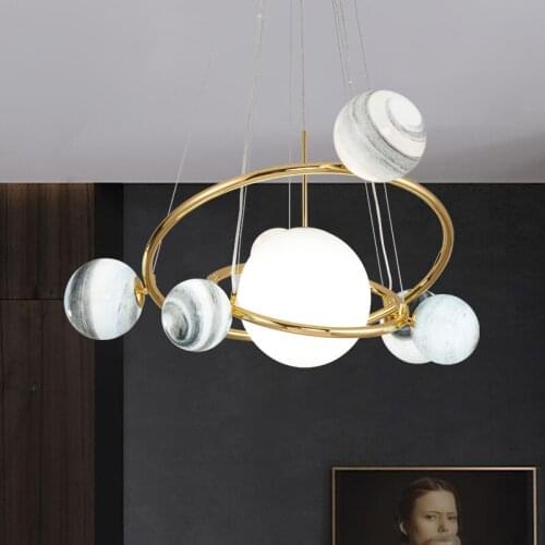 UMEILUCE Nordic Postmodern Led Chandelier Lighting Living Dining Room Round Iron Glass Lustre Creative Personality Ins Lamp