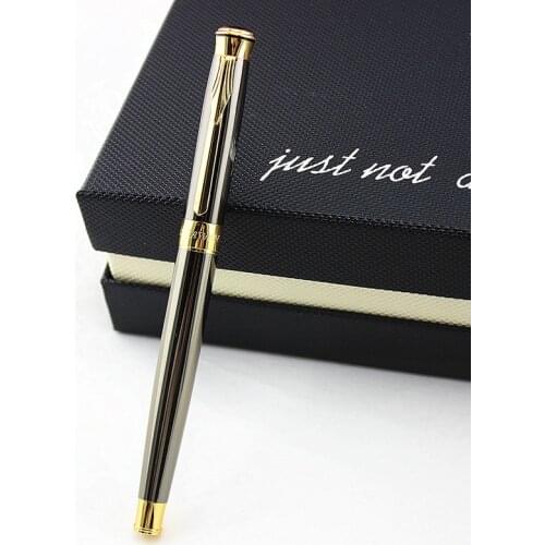 High quality Pen Metal gray Rollerball Pen Luxury Gold Clip Ballpoint Pen 0.5mm Black Refill Metal Roller Ball Pens